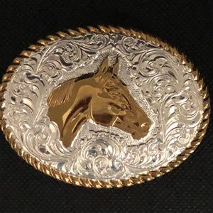Vintage Heavy Silver-Plated Belt Buckle with Horse